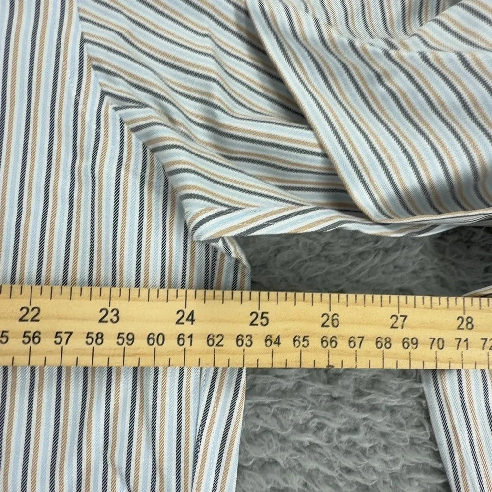 Brooks Brothers Mens Large Blue Tan Stripe Supima Cotton Non Iron Dress Shirt